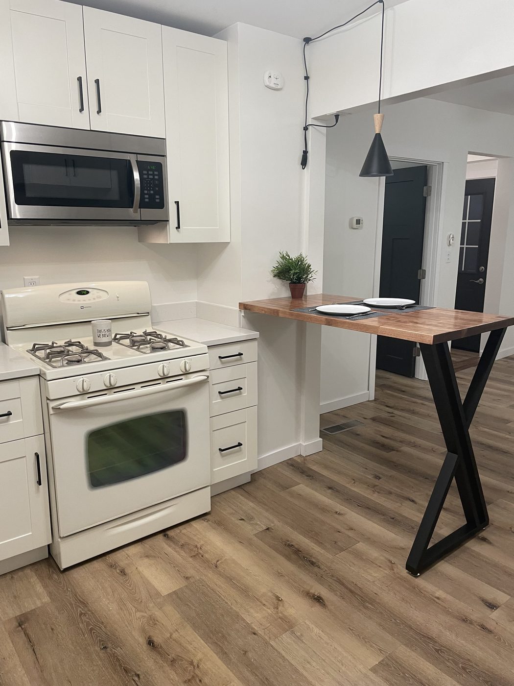Finished kitchen with butcher block island