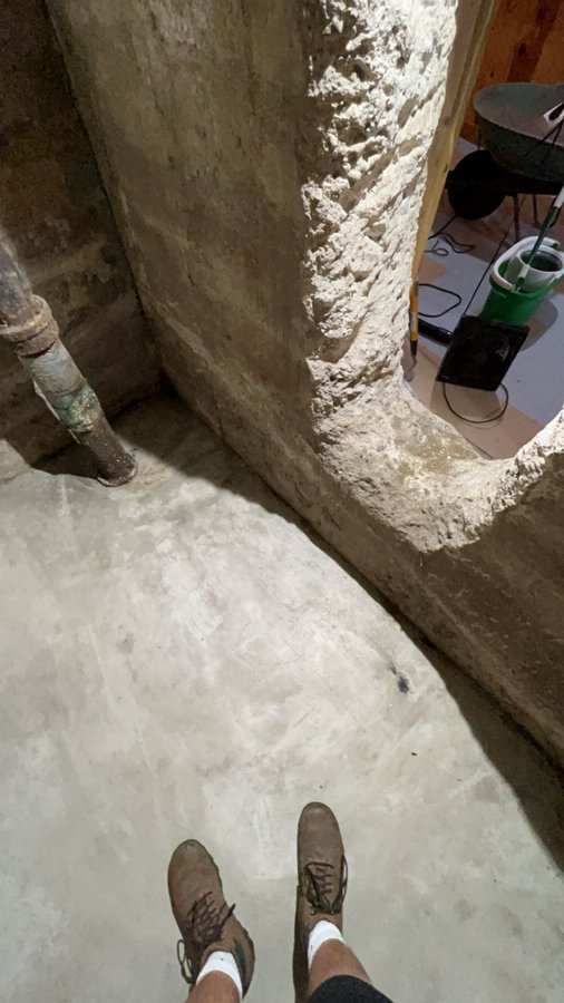 Basement room after the hand-poured concrete floor
