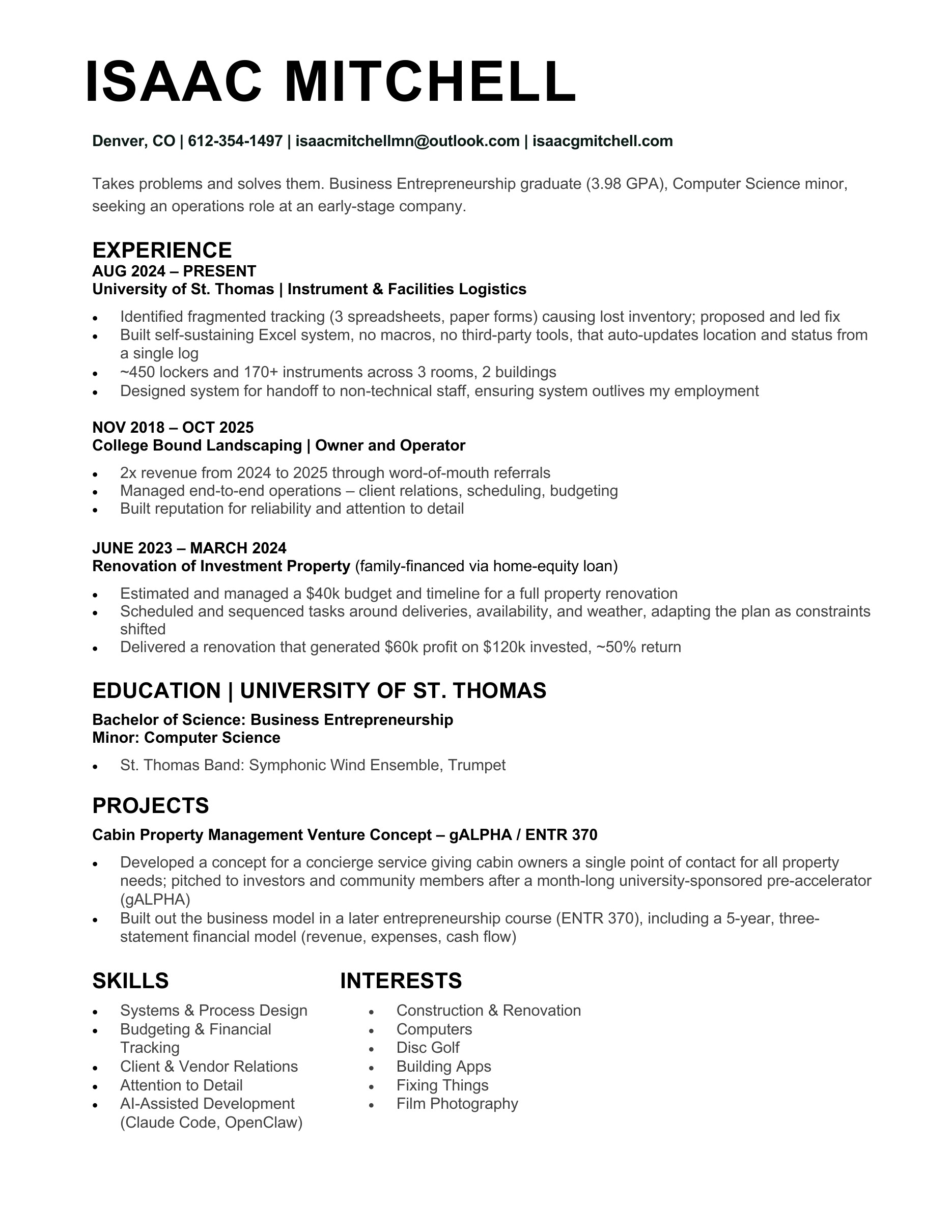 Isaac Mitchell's resume